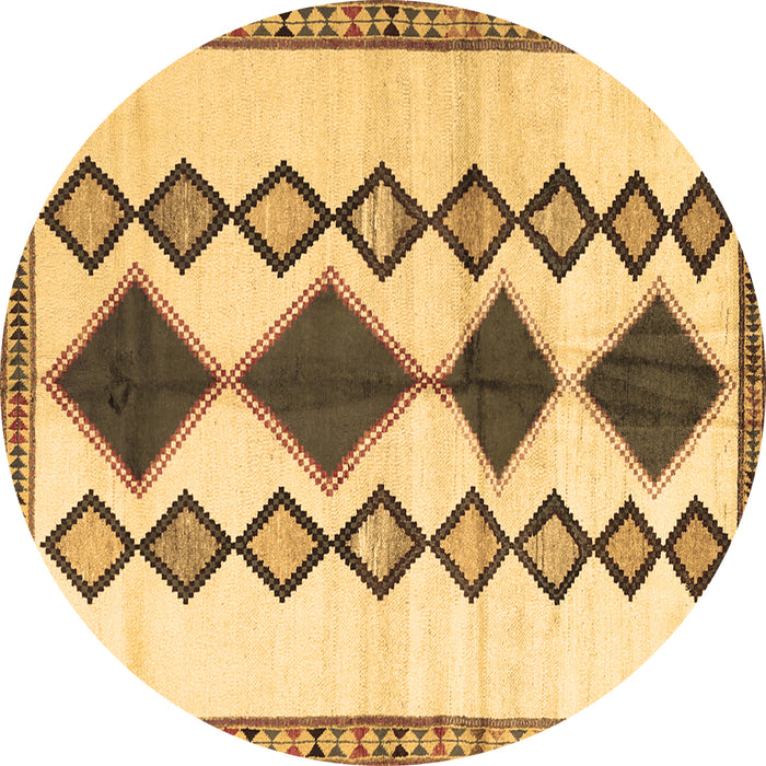 Round Machine Washable Southwestern Brown Country Rug, wshtr2536brn