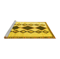 Sideview of Machine Washable Southwestern Yellow Country Rug, wshtr2536yw