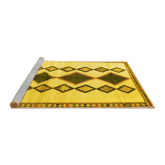 Sideview of Machine Washable Southwestern Yellow Country Rug, wshtr2536yw