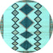 Round Machine Washable Southwestern Light Blue Country Rug, wshtr2536lblu