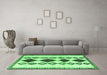 Machine Washable Southwestern Emerald Green Country Area Rugs in a Living Room,, wshtr2536emgrn