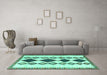 Machine Washable Southwestern Turquoise Country Area Rugs in a Living Room,, wshtr2536turq