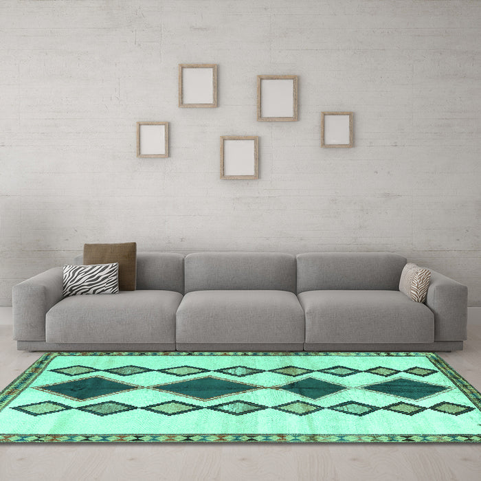 Machine Washable Southwestern Turquoise Country Area Rugs in a Living Room,, wshtr2536turq