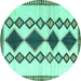 Round Southwestern Turquoise Country Rug, tr2536turq