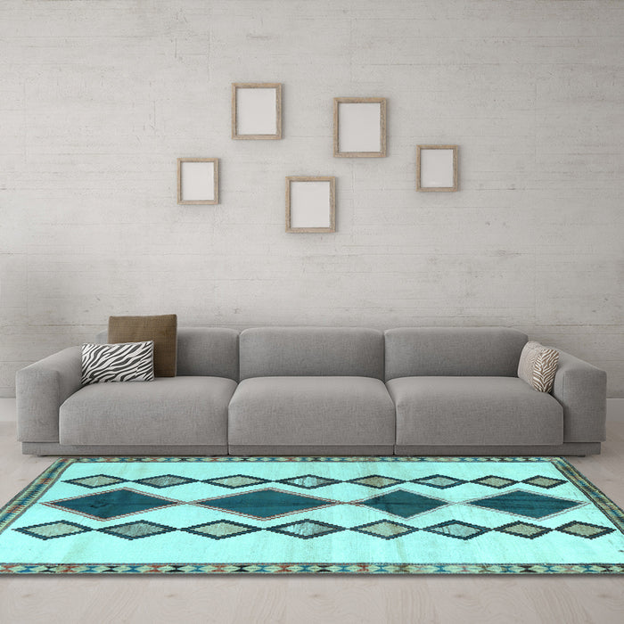 Machine Washable Southwestern Light Blue Country Rug in a Living Room, wshtr2536lblu