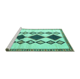 Sideview of Machine Washable Southwestern Turquoise Country Area Rugs, wshtr2536turq
