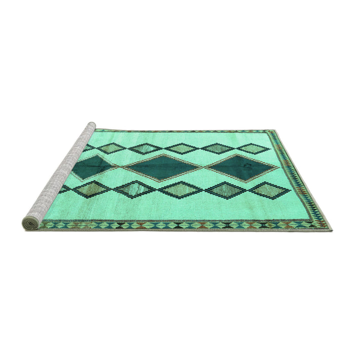 Sideview of Machine Washable Southwestern Turquoise Country Area Rugs, wshtr2536turq