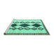 Sideview of Machine Washable Southwestern Turquoise Country Area Rugs, wshtr2536turq