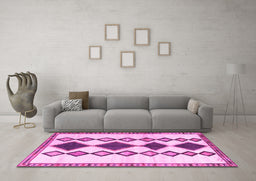 Machine Washable Southwestern Pink Country Rug in a Living Room, wshtr2536pnk