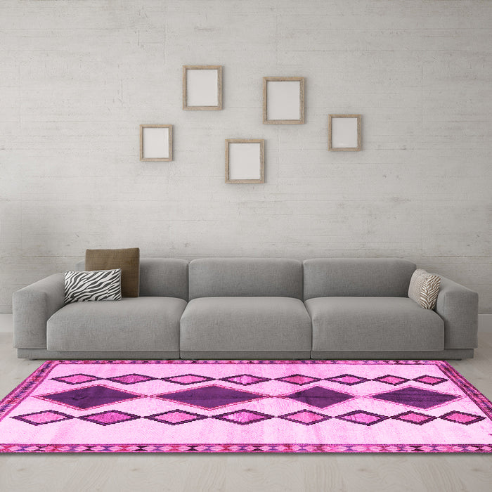 Machine Washable Southwestern Pink Country Rug in a Living Room, wshtr2536pnk