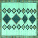 Square Machine Washable Southwestern Turquoise Country Area Rugs, wshtr2536turq