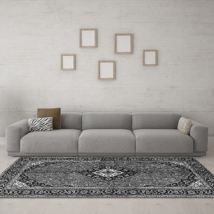 Machine Washable Persian Gray Traditional Rug in a Living Room,, wshtr2537gry