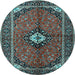 Round Machine Washable Persian Light Blue Traditional Rug, wshtr2537lblu