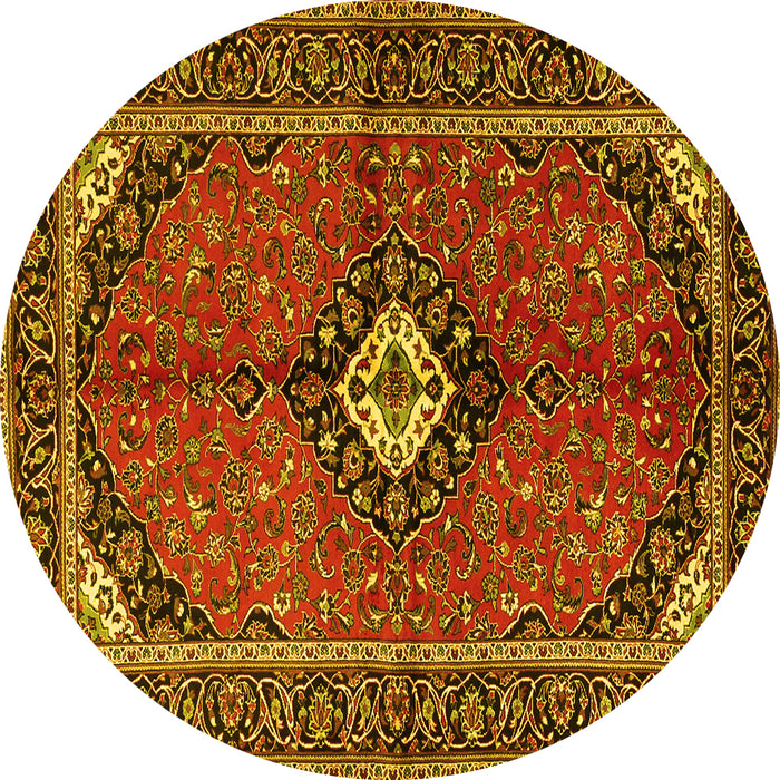 Round Machine Washable Persian Yellow Traditional Rug, wshtr2537yw