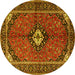 Round Machine Washable Persian Yellow Traditional Rug, wshtr2537yw