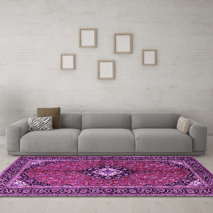 Machine Washable Persian Purple Traditional Area Rugs in a Living Room, wshtr2537pur