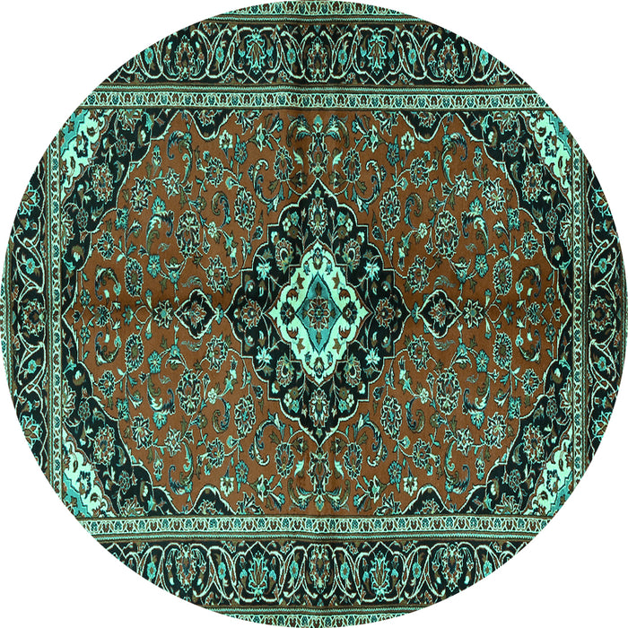 Round Persian Turquoise Traditional Rug, tr2537turq