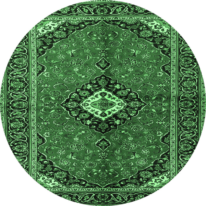 Round Machine Washable Persian Emerald Green Traditional Area Rugs, wshtr2537emgrn