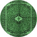 Round Machine Washable Persian Emerald Green Traditional Area Rugs, wshtr2537emgrn