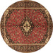 Round Machine Washable Persian Brown Traditional Rug, wshtr2537brn