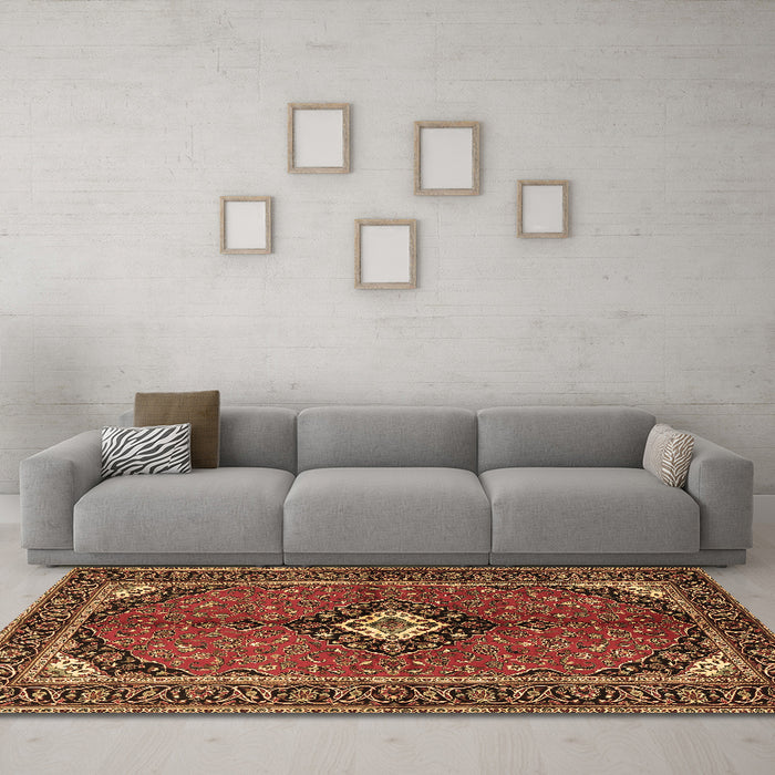 Machine Washable Persian Brown Traditional Rug in a Living Room,, wshtr2537brn