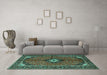 Machine Washable Persian Turquoise Traditional Area Rugs in a Living Room,, wshtr2537turq