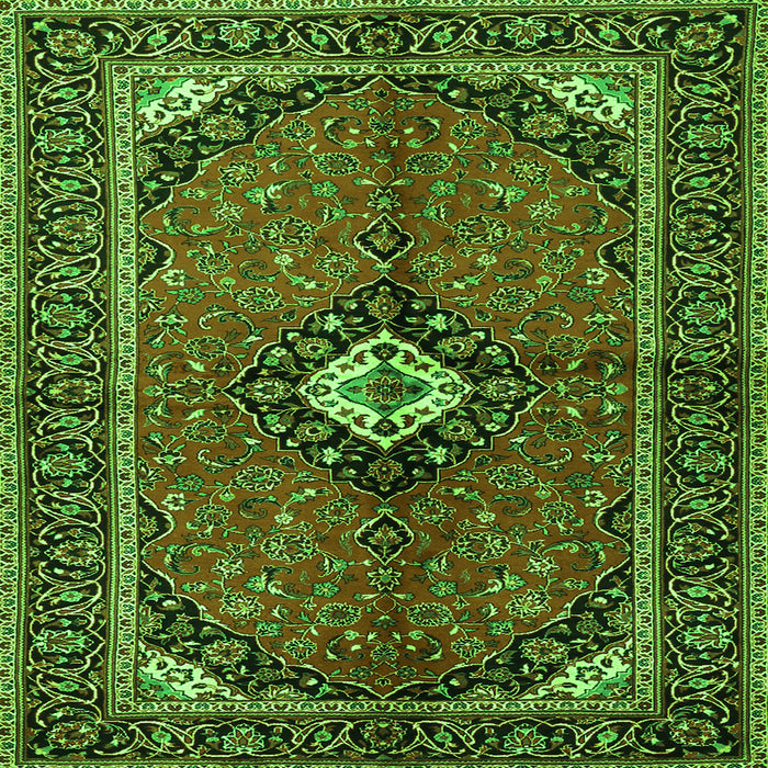 Round Machine Washable Persian Green Traditional Area Rugs, wshtr2537grn