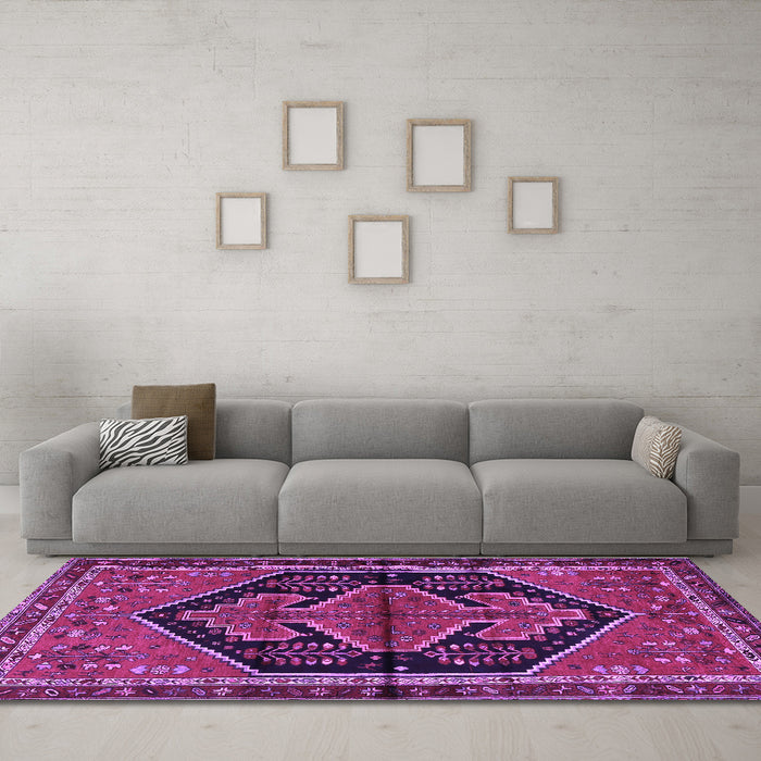 Machine Washable Persian Purple Traditional Area Rugs in a Living Room, wshtr2538pur