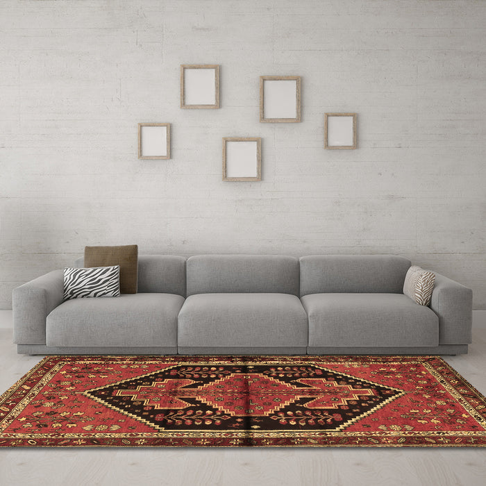 Machine Washable Persian Brown Traditional Rug in a Living Room,, wshtr2538brn