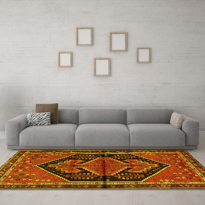 Machine Washable Persian Yellow Traditional Rug in a Living Room, wshtr2538yw