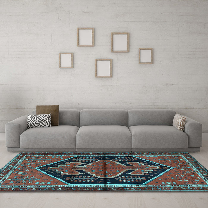 Machine Washable Persian Light Blue Traditional Rug in a Living Room, wshtr2538lblu