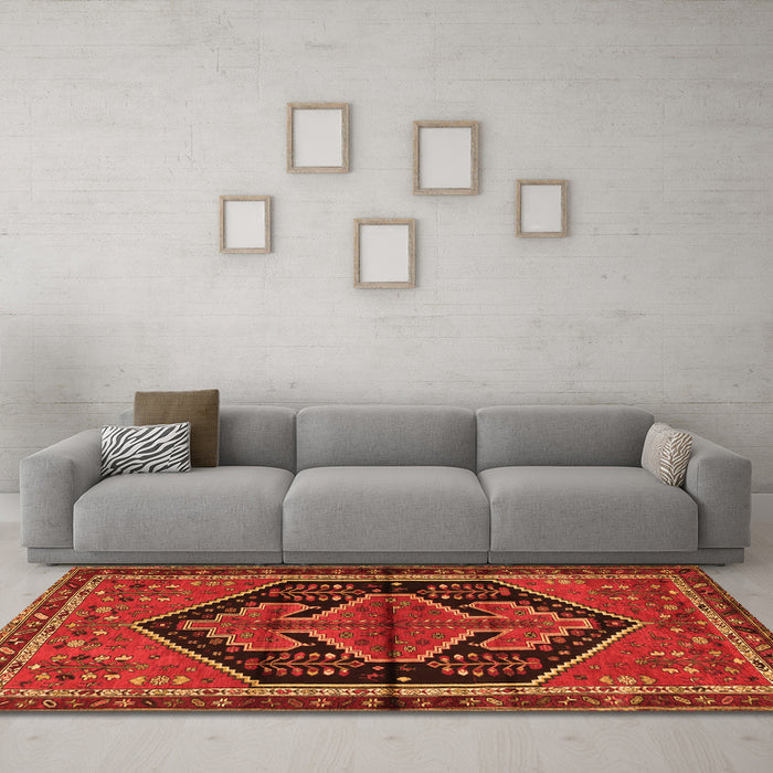Machine Washable Persian Orange Traditional Area Rugs in a Living Room, wshtr2538org