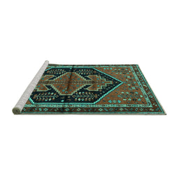 Sideview of Machine Washable Persian Turquoise Traditional Area Rugs, wshtr2538turq