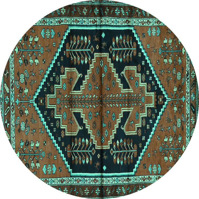Round Persian Turquoise Traditional Rug, tr2538turq