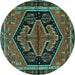 Round Persian Turquoise Traditional Rug, tr2538turq