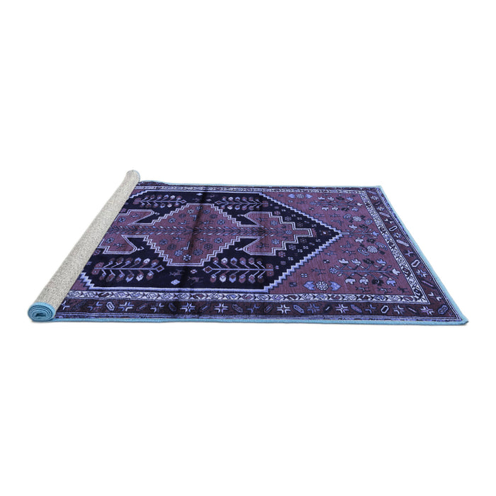 Sideview of Machine Washable Persian Blue Traditional Rug, wshtr2538blu