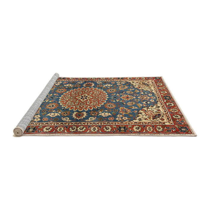 Sideview of Machine Washable Traditional Brown Red Rug, wshtr2539