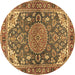 Round Machine Washable Persian Brown Traditional Rug, wshtr2539brn