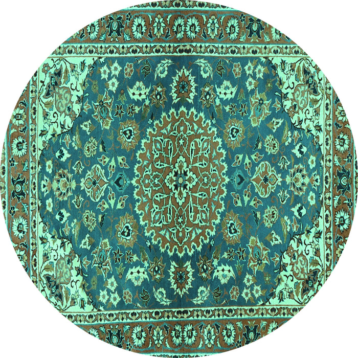 Round Persian Turquoise Traditional Rug, tr2539turq