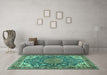 Machine Washable Persian Turquoise Traditional Area Rugs in a Living Room,, wshtr2539turq