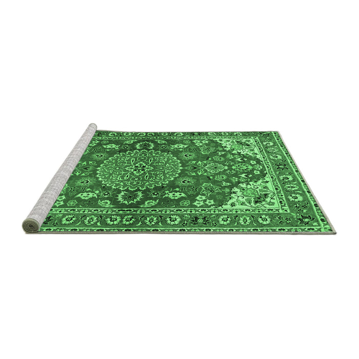 Sideview of Machine Washable Persian Emerald Green Traditional Area Rugs, wshtr2539emgrn