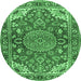 Round Machine Washable Persian Emerald Green Traditional Area Rugs, wshtr2539emgrn