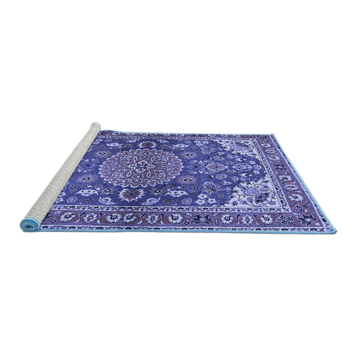 Sideview of Machine Washable Persian Blue Traditional Rug, wshtr2539blu