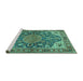 Sideview of Machine Washable Persian Turquoise Traditional Area Rugs, wshtr2539turq