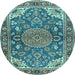 Round Machine Washable Persian Light Blue Traditional Rug, wshtr2539lblu