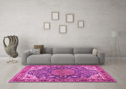 Machine Washable Persian Pink Traditional Rug in a Living Room, wshtr2539pnk