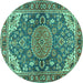 Round Machine Washable Persian Turquoise Traditional Area Rugs, wshtr2539turq