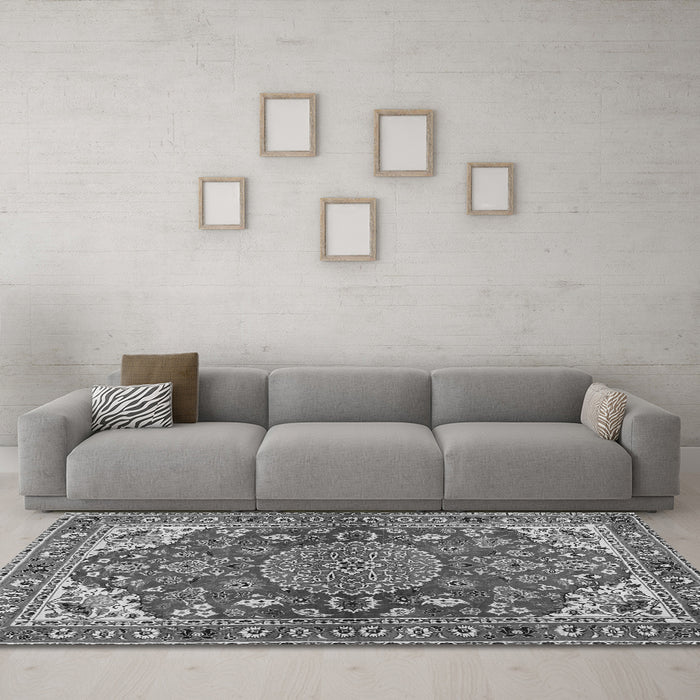 Machine Washable Persian Gray Traditional Rug in a Living Room,, wshtr2539gry