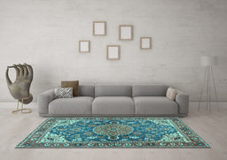 Machine Washable Persian Light Blue Traditional Rug in a Living Room, wshtr2539lblu