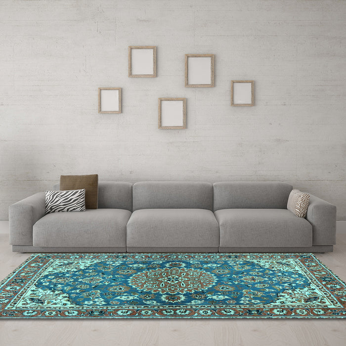 Machine Washable Persian Light Blue Traditional Rug in a Living Room, wshtr2539lblu